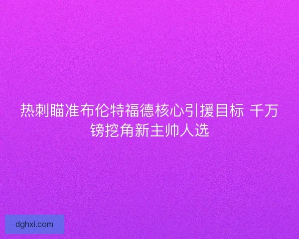 热刺瞄准布伦特福德核心引援目标 千万镑挖角新主帅人选